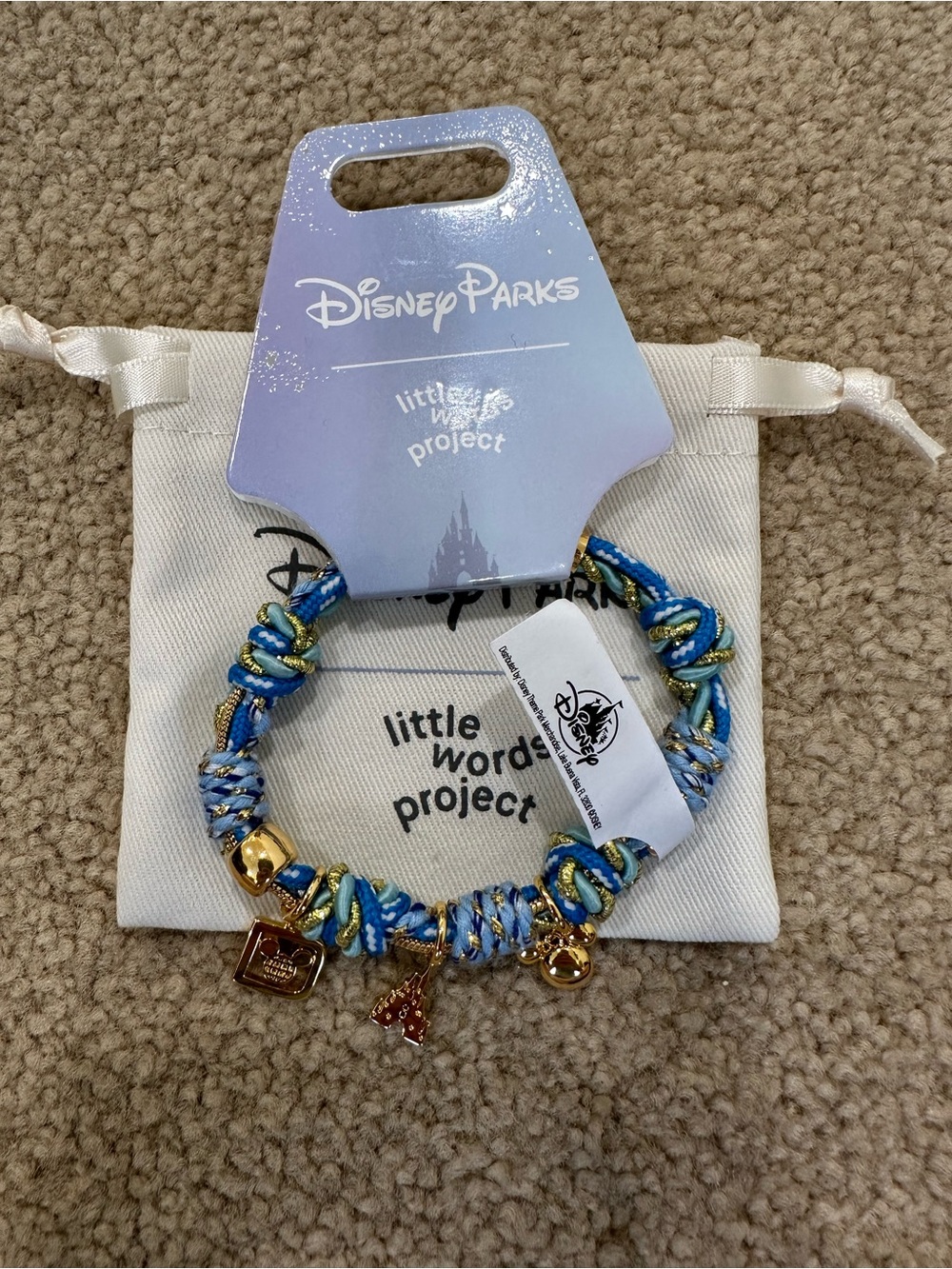 Little Words Project x Disney Parks Exclusive Blue and Gold Cord Charm Bracelet - Picture 1 of 4
